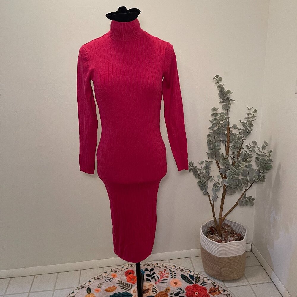 Fuchsia Pink Bodycon Turtleneck Dress - Size Large